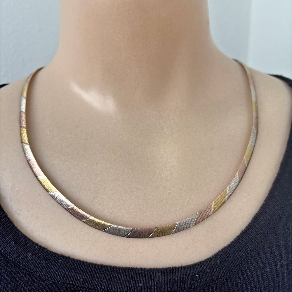 Milor Tri Color Sterling Silver Necklace Made Italy Quite Luxury Vtg 20 Grams